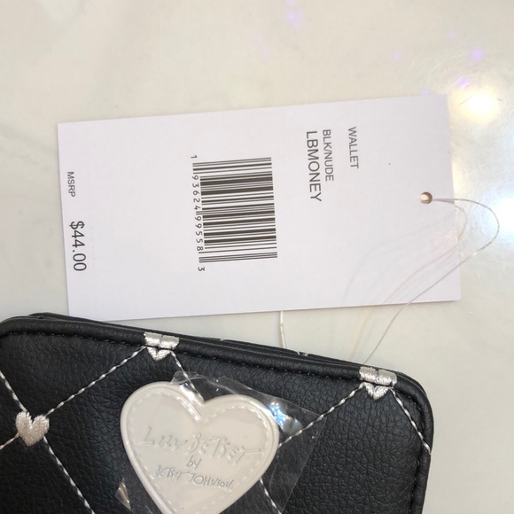 Betsey Johnson Luv Betsey Snap Card Wallet Black & Nude White Stitched Heart NWT - Picture 5 of 16